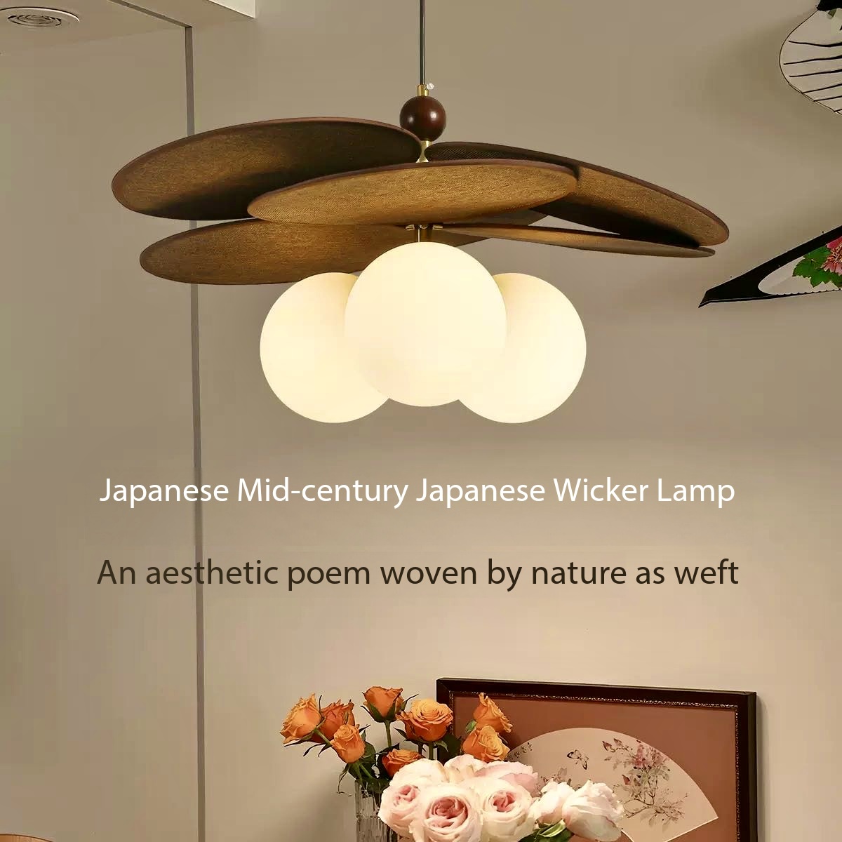 Japanese Lighting Decor - Lampu Gantung Rotan Vintage Wabi Sabi