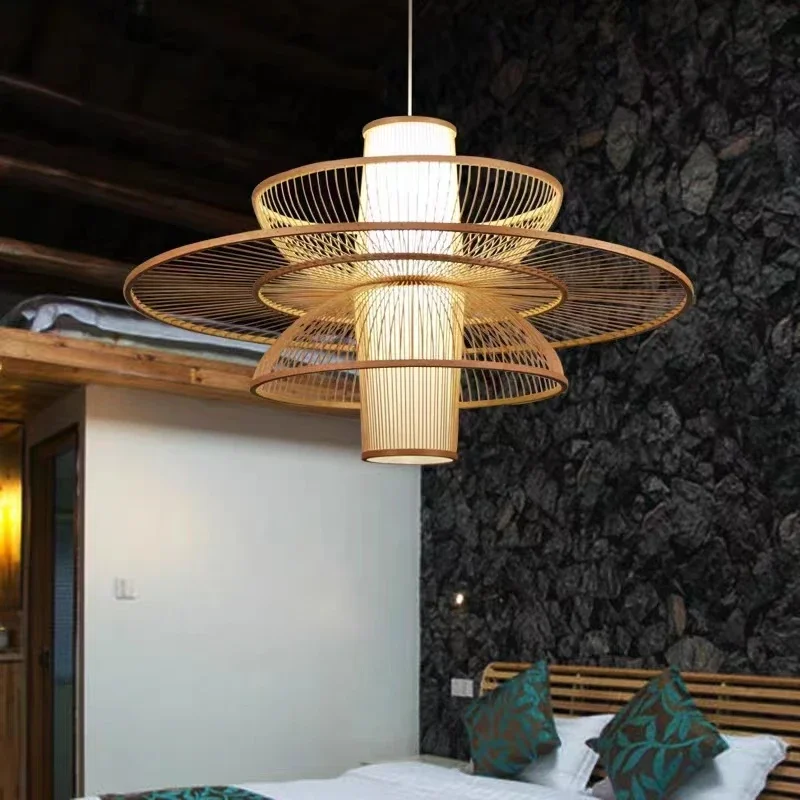Japanese Lighting Decor - Lampu Gantung Seni Rotan Tenun Bambu