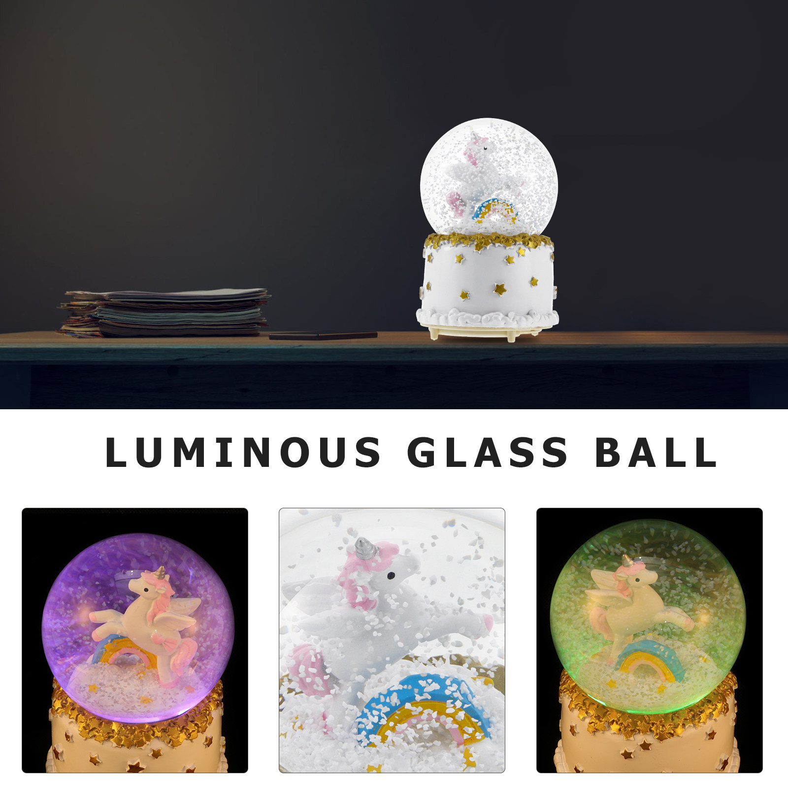 1Pcs Kotak Musik Unicorn Krist - Lighting Effect Home Decor ulasan dan harga